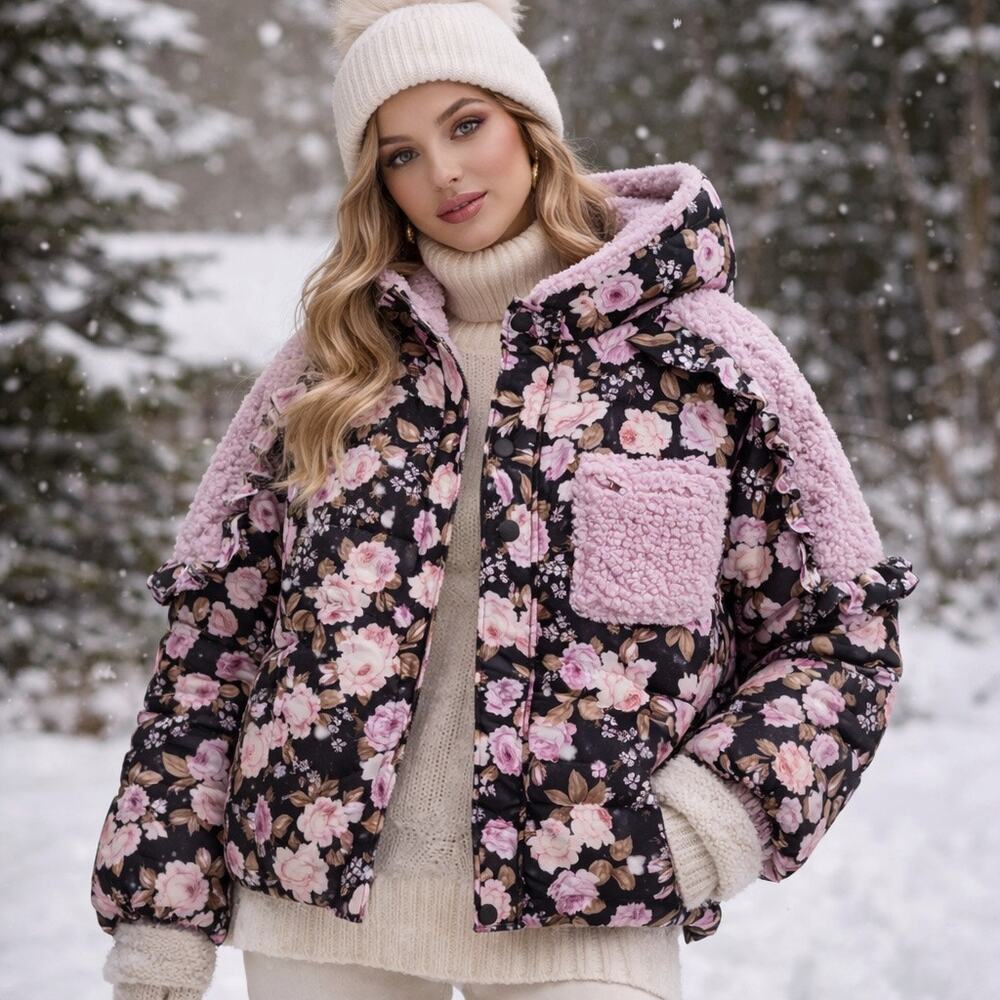 For Love & Lemons Floral Puffer Jacket